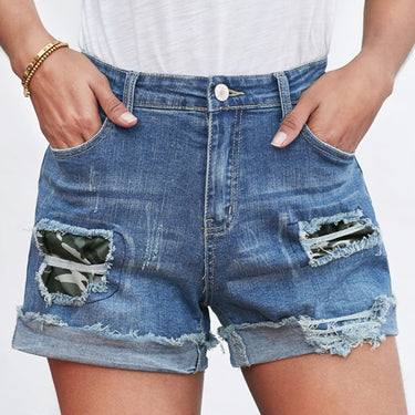Fashion Collection Camo Patchwork Denim Shorts - LXM Fashion 