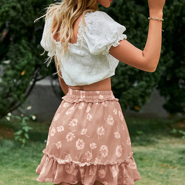 Botanical Print Frill Trim Tiered Skirt - LXM Fashion 