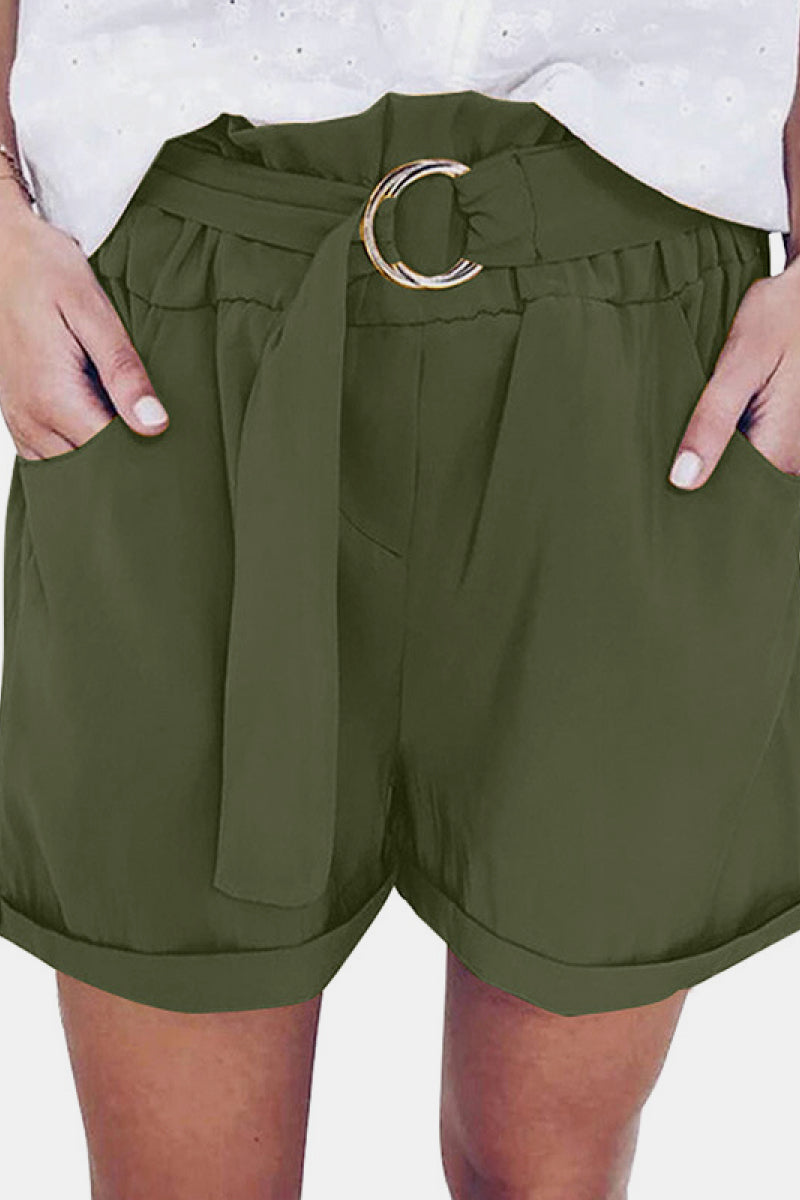 Fashion Collection Tie Waist Ruffle Pocketed Shorts - LXM Fashion 