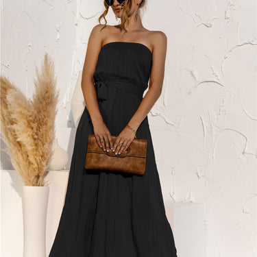 Strapless Tie Waist Maxi Dress - LXM Fashion 