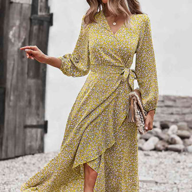 Floral Wrap Tied Swing Maxi Dress - LXM Fashion 