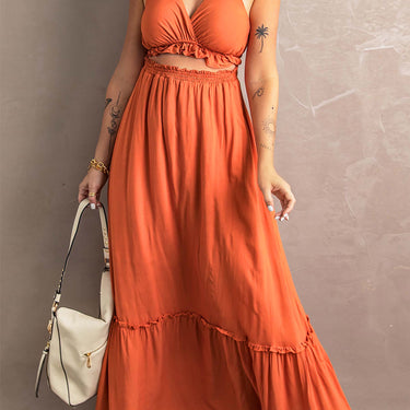 Frill Trim Cutout Spaghetti Strap Maxi Dress - LXM Fashion 
