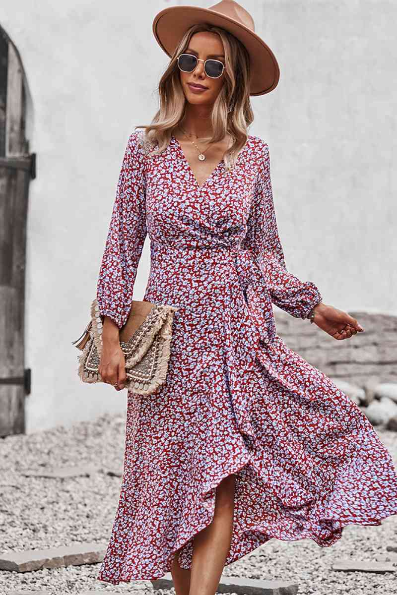 Floral Wrap Tied Swing Maxi Dress - LXM Fashion 