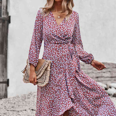 Floral Wrap Tied Swing Maxi Dress - LXM Fashion 