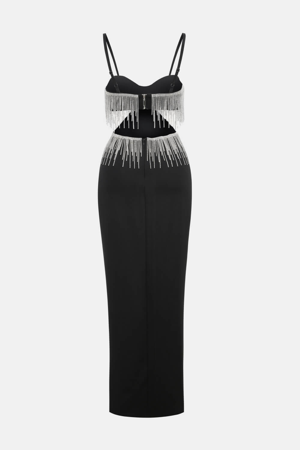 Rhinestone Fringe Split Maxi Dress - LXM Fashion 
