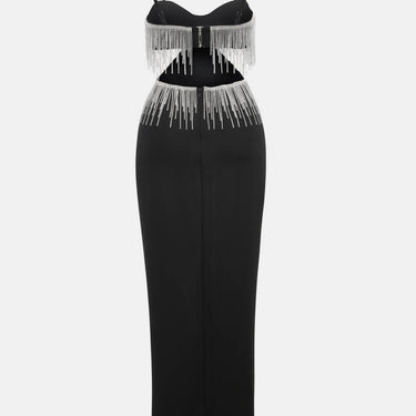 Rhinestone Fringe Split Maxi Dress - LXM Fashion 