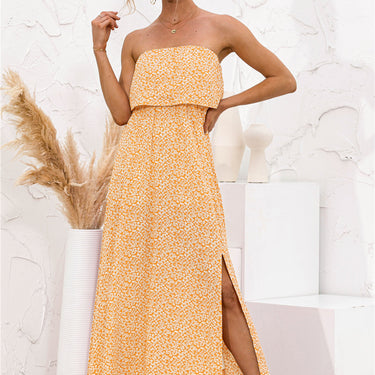 Strapless Leg Split Maxi Dress - LXM Fashion 