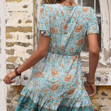 Printed Tied Ruffle Hem Surplice Neck Dress - LXM Fashion 