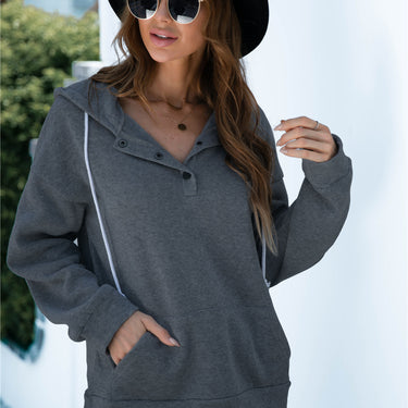 Printed Drawstrings Pocket Hoodie - LXM Fashion 