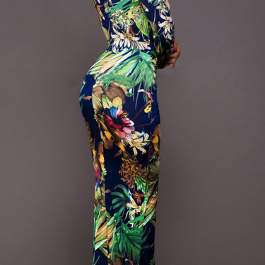 Fashion Collection Printed Plunge Neck Leg Split Maxi Dress - LXM Fashion 