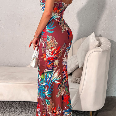 Floral Ruched Front Slit Surplice Maxi Dress - LXM Fashion 