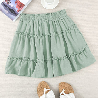 Swiss Dot Drawstring Frill Trim Skirt - LXM Fashion 