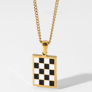 Checkerboard Style Pendant Necklace - LXM Fashion 