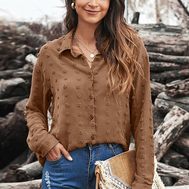 Swiss Dot Buttoned Chiffon Top - LXM Fashion 