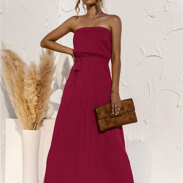 Strapless Tie Waist Maxi Dress - LXM Fashion 