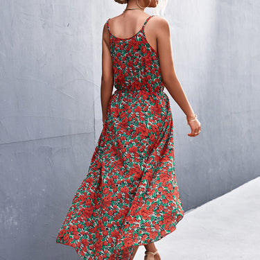 Floral Spaghetti Strap Surplice Romper with Skirt Overlay - LXM Fashion 