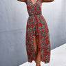 Floral Spaghetti Strap Surplice Romper with Skirt Overlay - LXM Fashion 