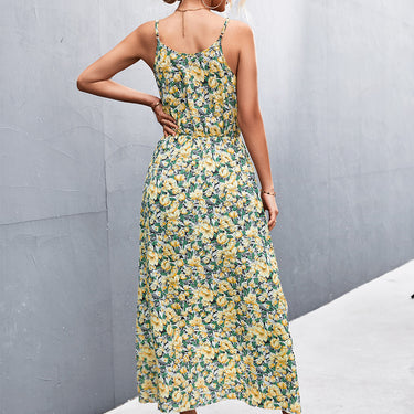 Floral Spaghetti Strap Surplice Romper with Skirt Overlay - LXM Fashion 