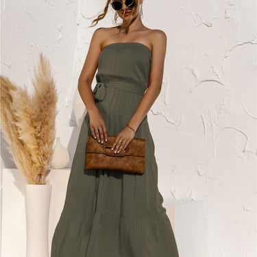 Strapless Tie Waist Maxi Dress - LXM Fashion 
