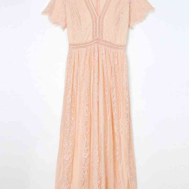 Fashion Collection Lace Hollow-Out V Neck Maxi Dress - LXM Fashion 