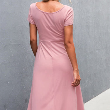 Round Neck Short Sleeve A-Line Dress - LXM Fashion 