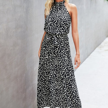 Polka Dot Halter Backless Dress - LXM Fashion 