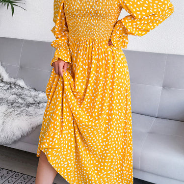 Floral Smocked Flared Sleeve Maxi Dress - LXM Fashion 