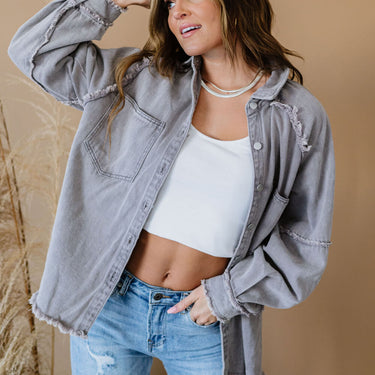 POL Bring It On Frayed Shirt Jacket - LXM Fashion 