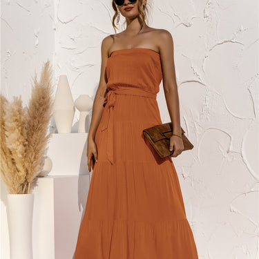 Strapless Tie Waist Maxi Dress - LXM Fashion 