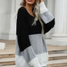 Fashion Collection Color Block Long Sleeve Chunky Knit Sweater - LXM Fashion 
