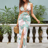 Botanical Print Halter Neck Split Dress - LXM Fashion 