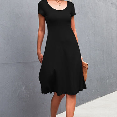 Round Neck Short Sleeve A-Line Dress - LXM Fashion 