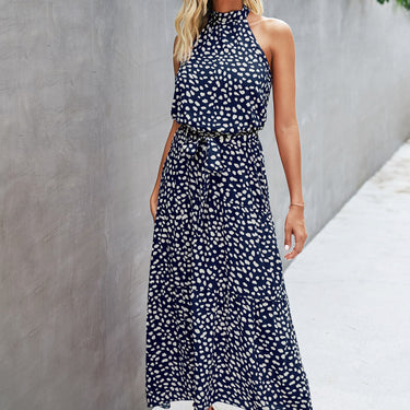 Polka Dot Halter Backless Dress - LXM Fashion 
