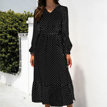 Polka Dot Split Ruffle Hem Dress - LXM Fashion 