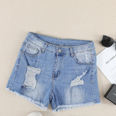 Fashion Collection Frayed Hem Denim Shorts - LXM Fashion 