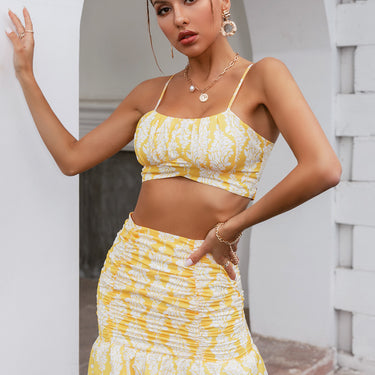 Simplee Printed Cropped Cami and Ruffle Hem Mini Skirt Set - LXM Fashion 
