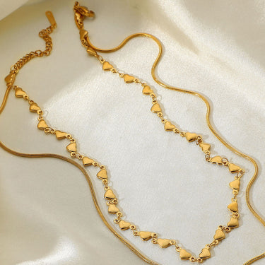 Double-Layered Heart and Snake Chain Necklace - LXM Fashion 
