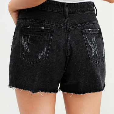 Fashion Collection Button Fly Black Denim Shorts - LXM Fashion 
