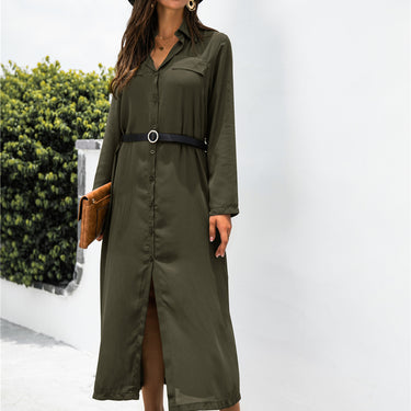 Button Down Ankle Length Shirt Dress - LXM Fashion 