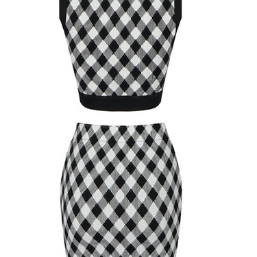 Gingham Zip Front Crop Top and Skirt Set - LXM Fashion 