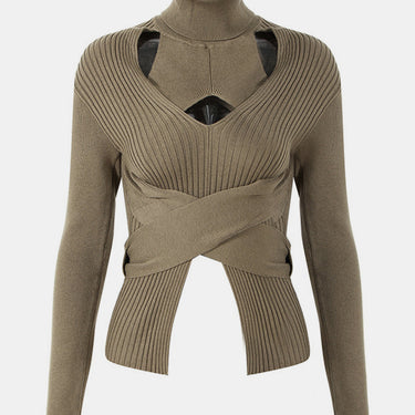 Crisscross Cutout Rib-Knit Sweater - LXM Fashion 