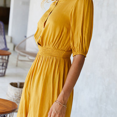 High Neck Button Smocked Waist Romper - LXM Fashion 