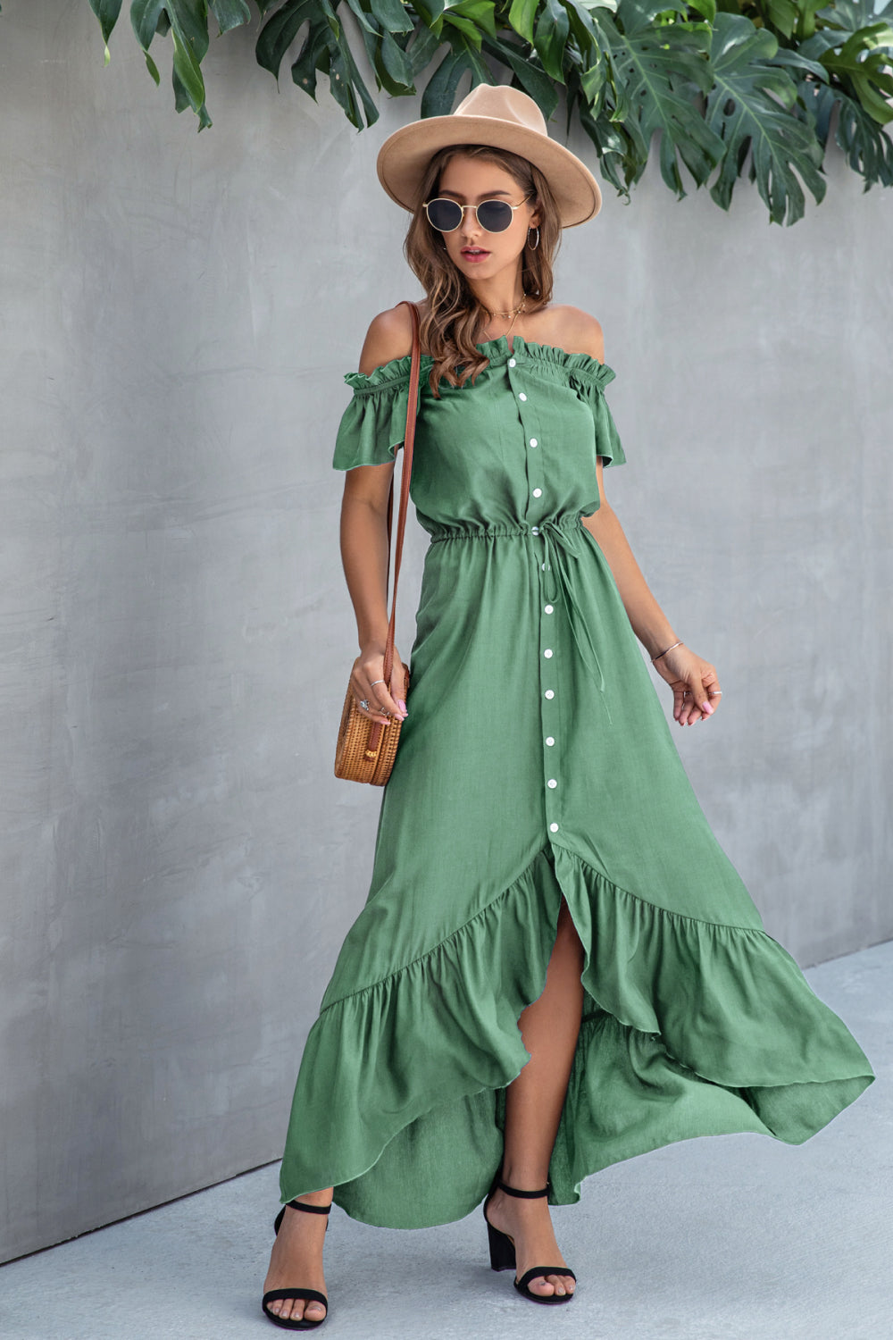 Off Shoulder Ruffle Hem Dress - LXM Fashion 