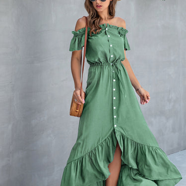Off Shoulder Ruffle Hem Dress - LXM Fashion 