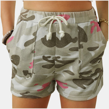 Fashion Collection Camouflage High Rise Drawstrings Shorts - LXM Fashion 