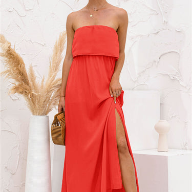 Strapless Leg Split Maxi Dress - LXM Fashion 