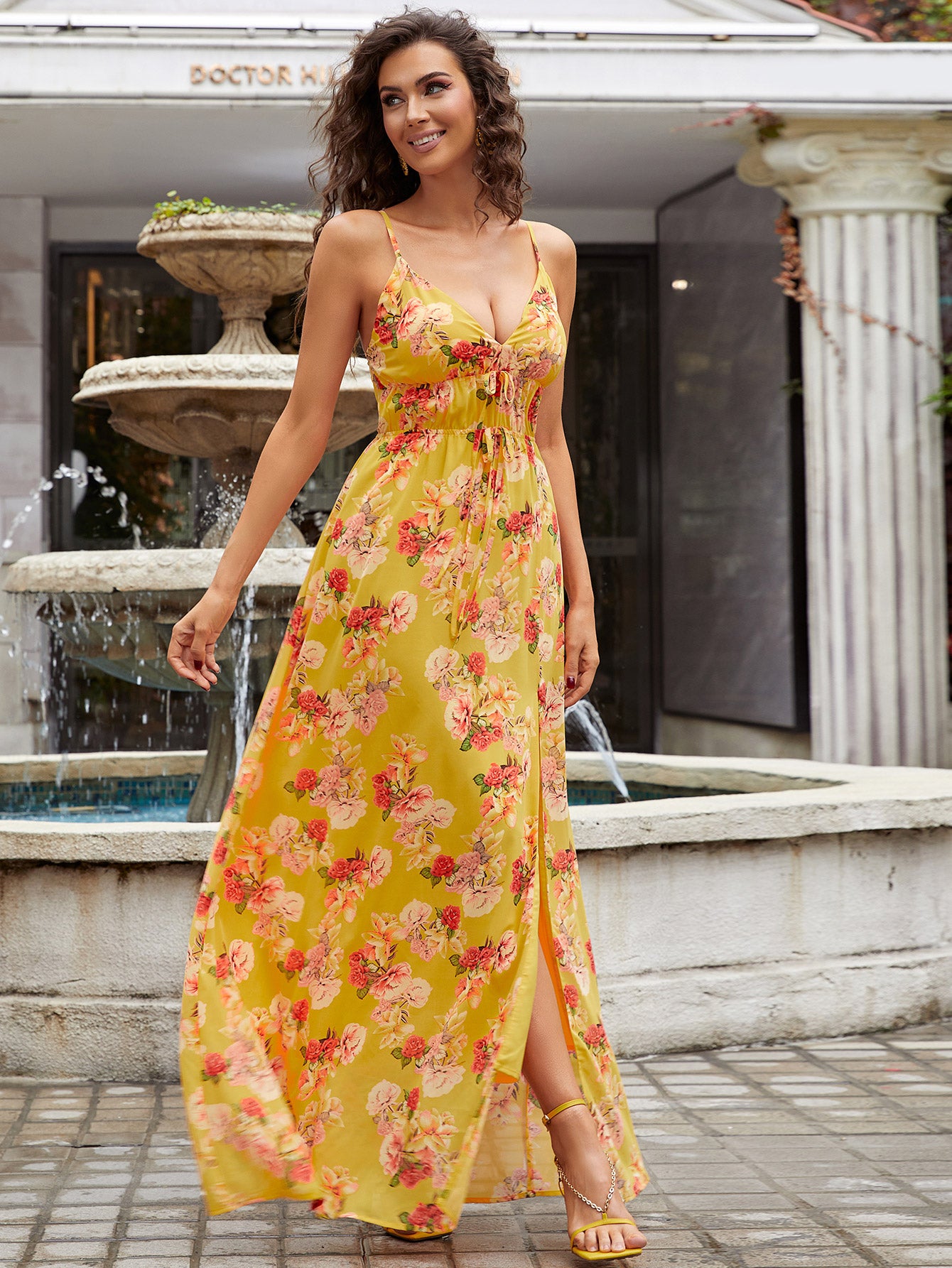 Floral Side Split Spaghetti Strap Maxi Dress - LXM Fashion 