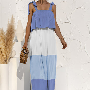 Fashion Collection Color Block Adjustable Straps Ruffle Dress - LXM Fashion 