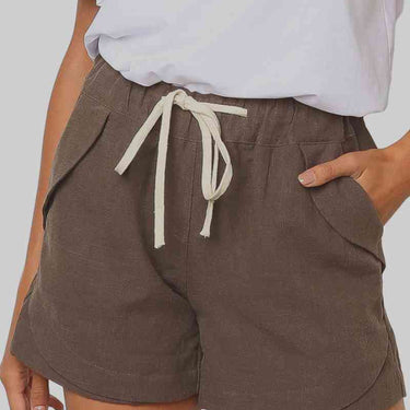 Fashion Collection Solid Drawstrings High Waist Shorts - LXM Fashion 