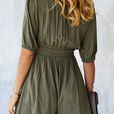 High Neck Button Smocked Waist Romper - LXM Fashion 